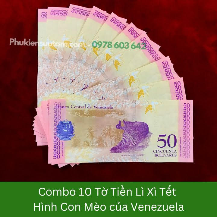 Combo 10 Tờ Lì Xì Tết Hình Con Mèo Của Venezuela, kích thước: 15.5cmx7.5cm, màu tím - SP005872