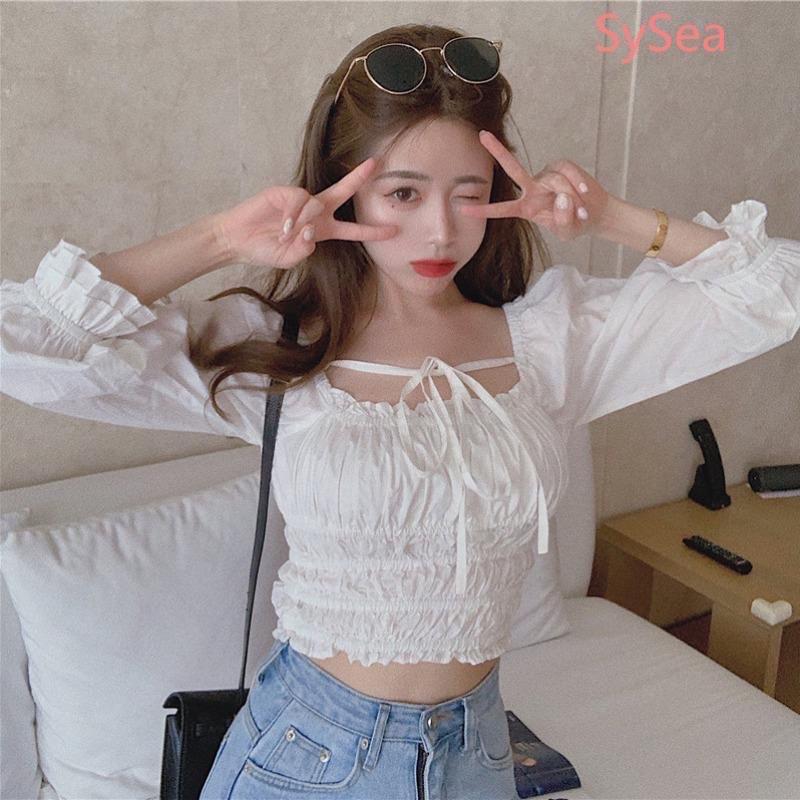 Áo Croptop Trắng Nhún Thân Siêu Xinh