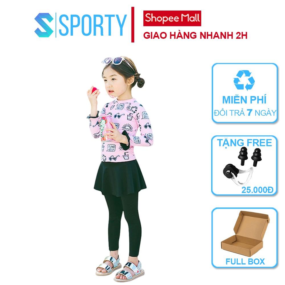 Đồ Bơi Trẻ Em Dạng Váy SPORTY SW8702 Dài Tay Kèm Quần Dài và Chân Váy Đen SPORTY SW8702