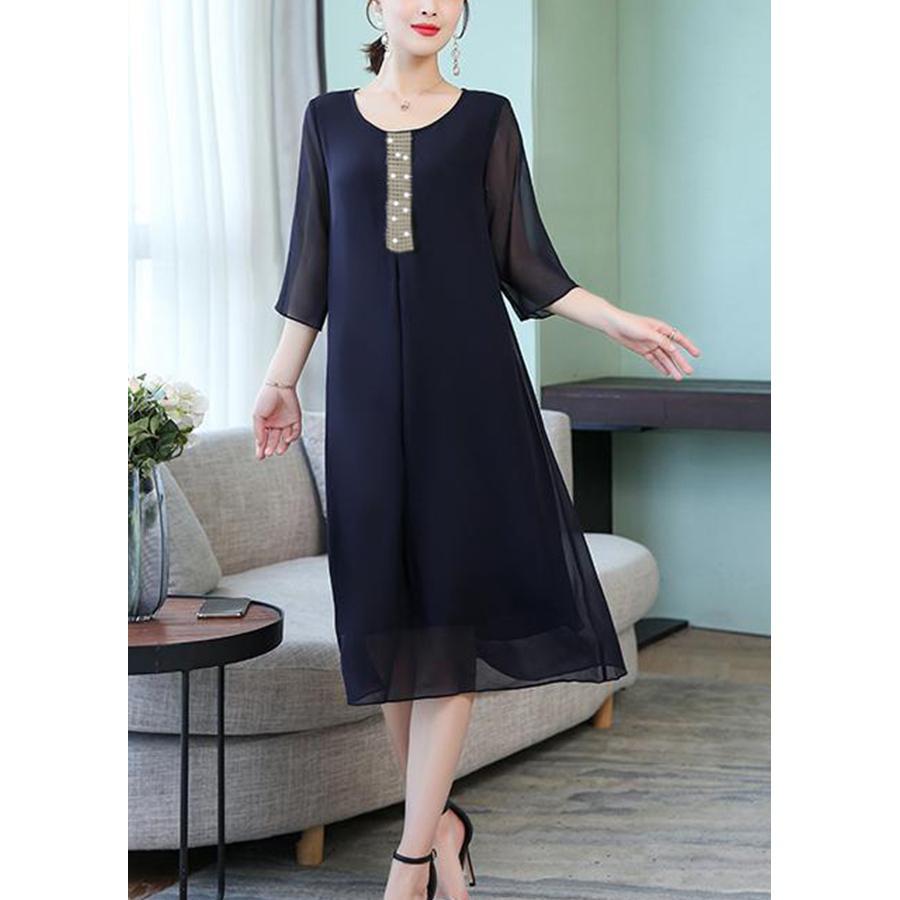 Đầm Trung Niên Dự Tiệc Vải Voan Dáng Suông Hai Lớp. Size S-&gt;5XL