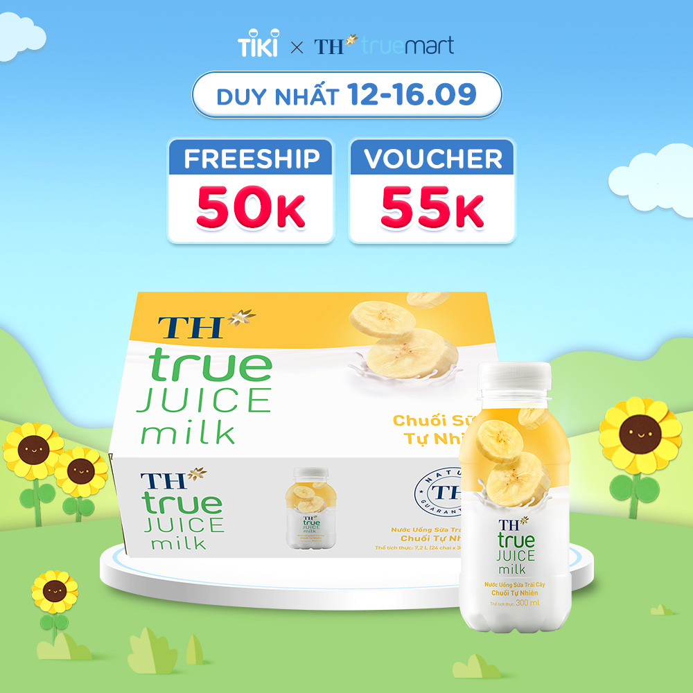 Thùng 24 chai nước uống sữa trái cây chuối tự nhiên TH True Juice Milk 300ml (300ml x 24)