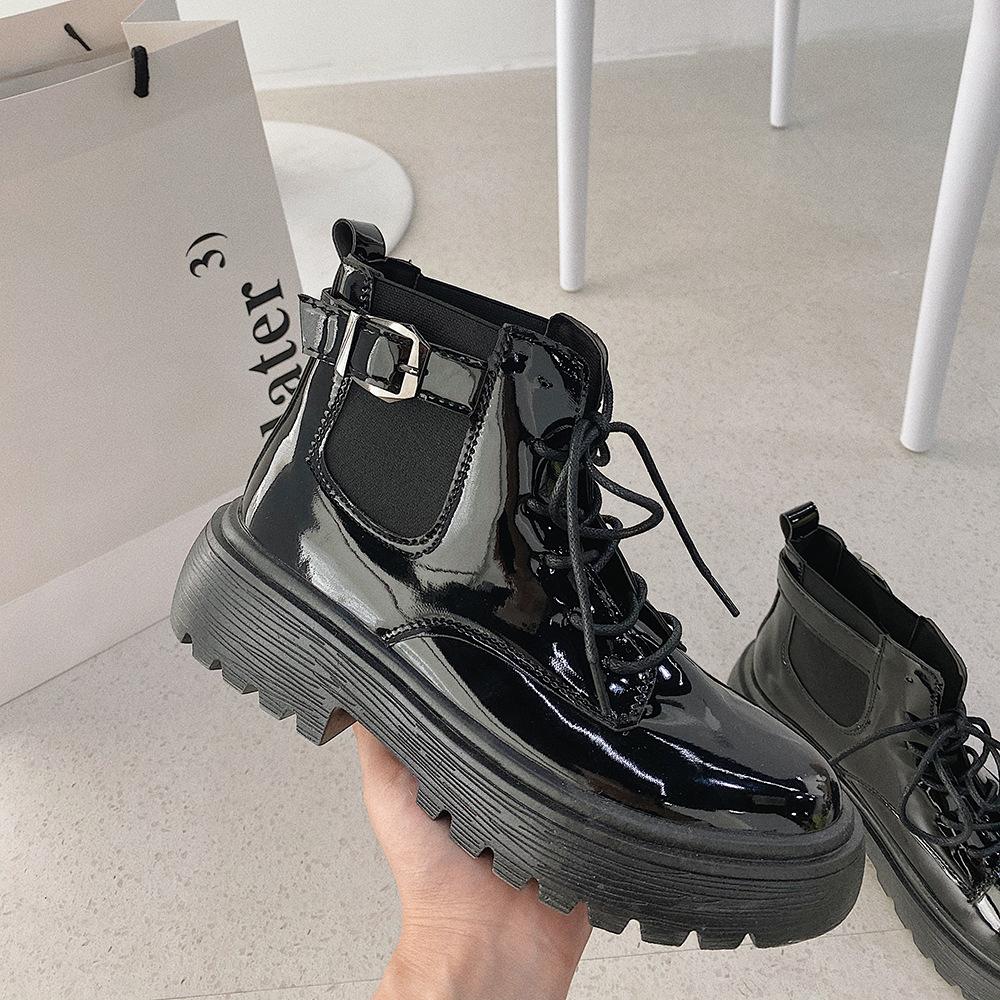 Giày bốt da PU màu bóng/ nhám siêu cá tính thời trang