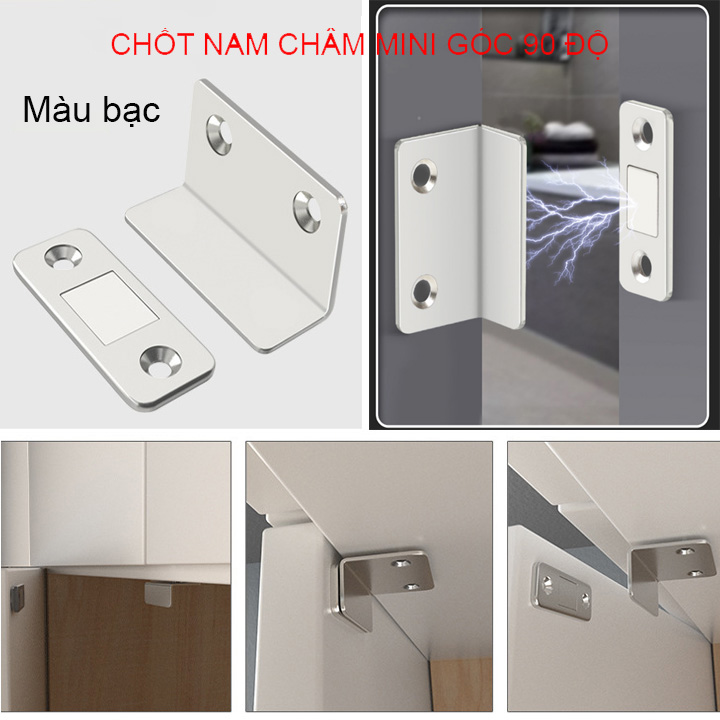 Bộ Nam Châm Vuông 90 Độ KUNBE Gắn Dán Cửa Tủ, Lực Hút Mạnh, Chắc Chắn