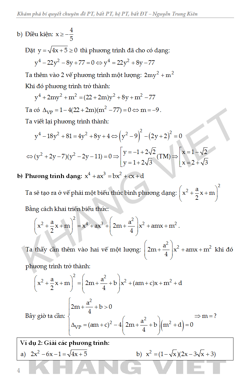 Khám Phá Bí Quyết Kì Thi THPT 2 Trong 1 Phương Trình, Bất Phương Trình, Hệ Phương Trình, Bất Đẳng Thức _KV