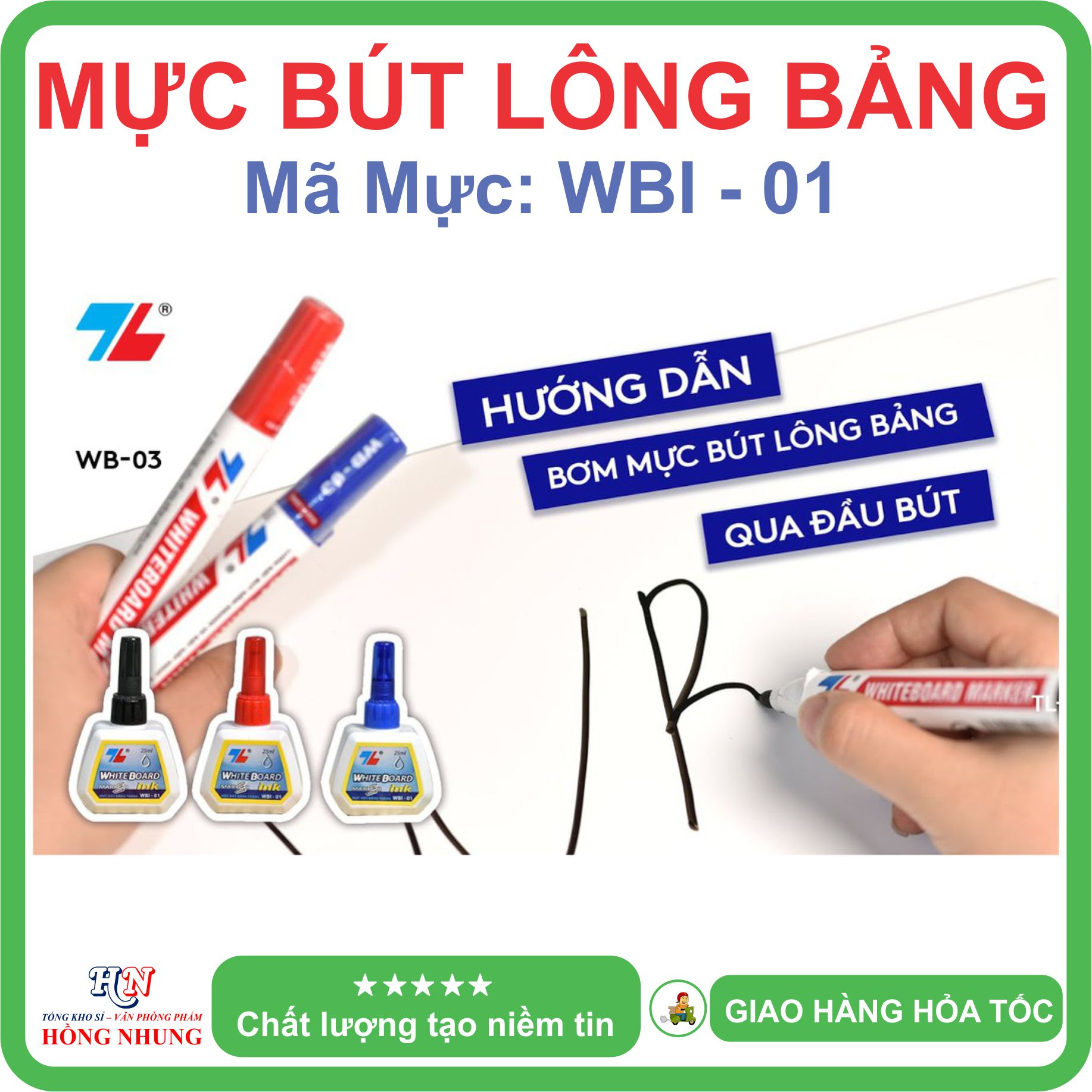 [SÉT] COMBO Lốc 6 Lọ Mực Bút lông bảng WBI-01, Mực tươi sáng, không độc hại