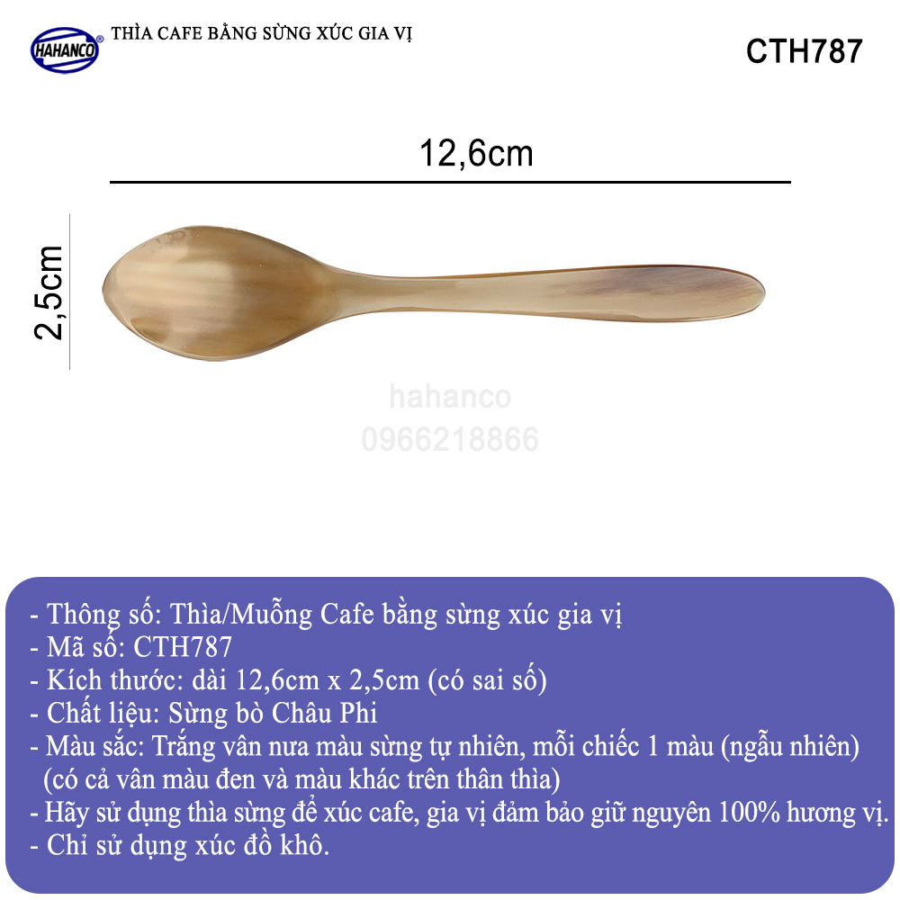 Thìa cafe xúc gia vị bằng sừng (dài 12,5cm) nhỏ gọn giúp gia vị không mất mùi - Xúc gia vị, cafe, deccor - An toàn cho sức khỏe - CTH787