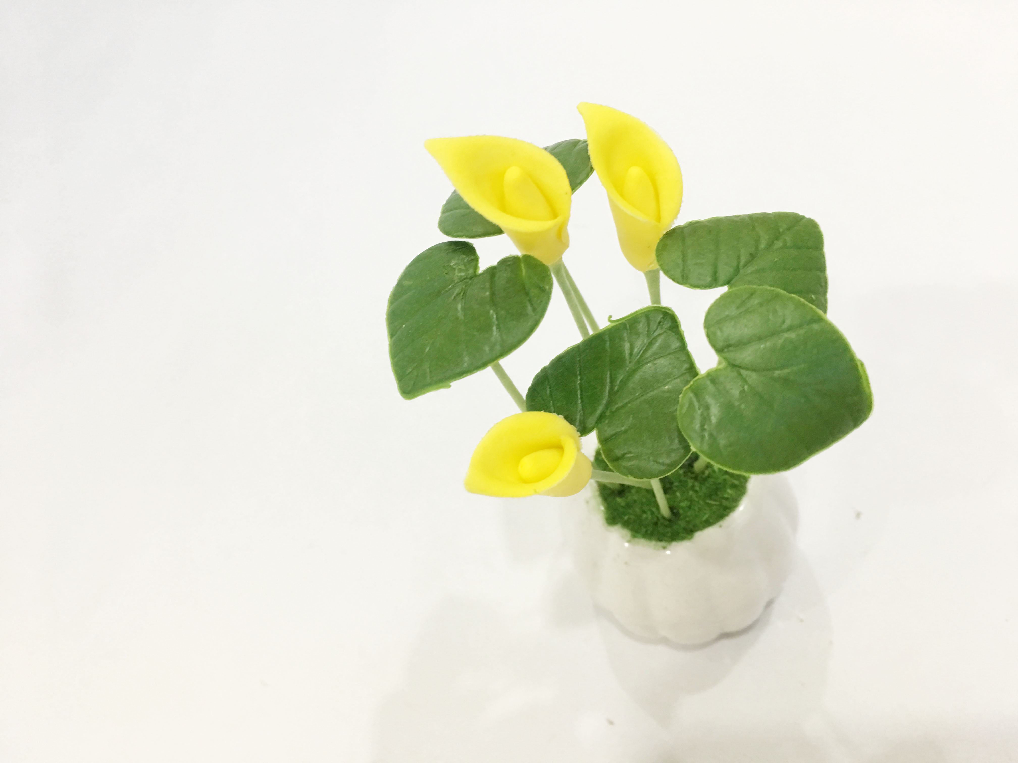 Chậu hoa đất sét mini - Cây hoa rum / hoa thủy vu / loa kèn Arum  - Quà tặng trang trí handmade
