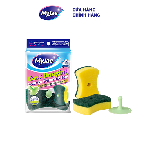 Miếng Bọt Biển Rửa Chén MyJae 2 Mặt, Mút Xốp Rửa Bát Đa Năng Kèm Miếng Nhựa Hít Kê 11.3cm x 7.8cm x 2.7cm (2 Miếng/Gói)