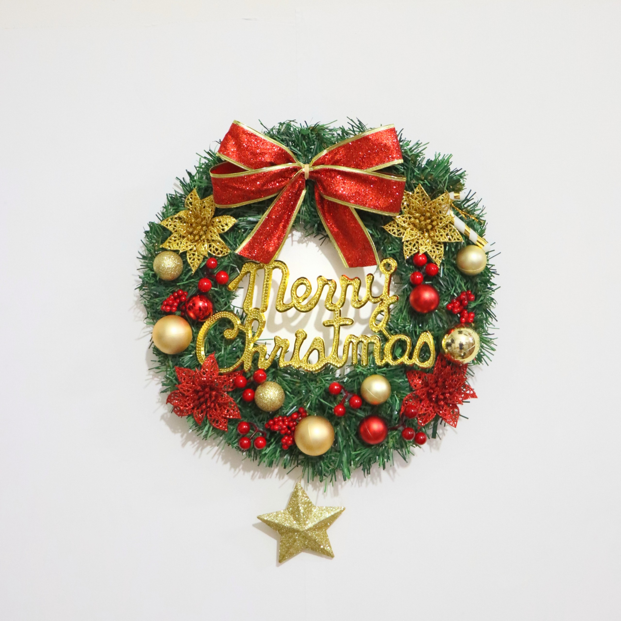 Vòng Hoa Trang Trí Noel D17 size 30cm Tặng Kèm Đèn Vòng Nguyệt Quế Giáng Sinh