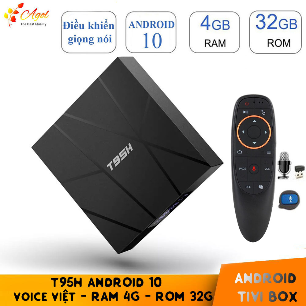 tivi box T95h điều khiển cử chỉ và giọng nói tiếng việt 4GB RAM 32GB ROM android 10 voice có cài sẵn ứng dụng truyền hình miễn phí vĩnh viễn - Hàng Nhập Khẩu