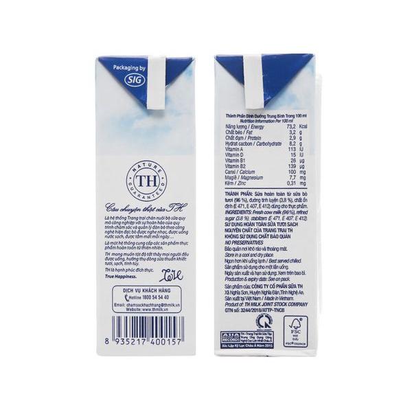 Sữa tươi tiệt trùng có đường TH true MILK 180ml