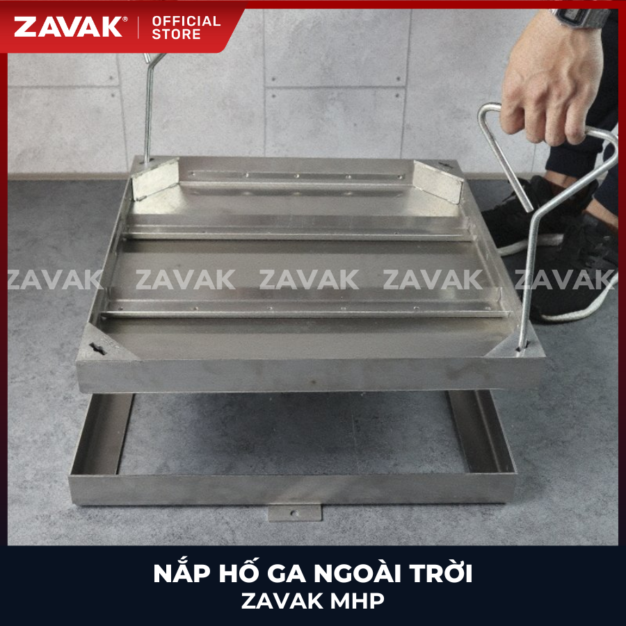 Nắp hố ga ngoài trời inox ZAVAK MHP*-AA50 / KT 50x50cm, lát gạch tối đa 4cm/ tải 960kg