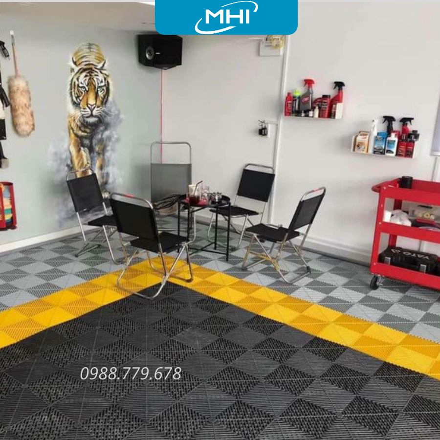 Vỉ nhựa lót sàn gara ô tô MHI - Cao 2.5 cm / trung tâm chăm sóc xe ô tô, khu vực rửa xe ô tô