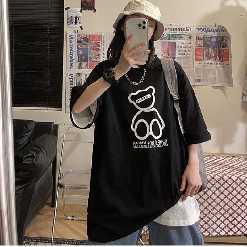 Áo thun unisex form rộng nữ nam phông unisex cổ tròn cotton oversize giá rẻ in hình ulzzang freesize BEAR LMMEAN