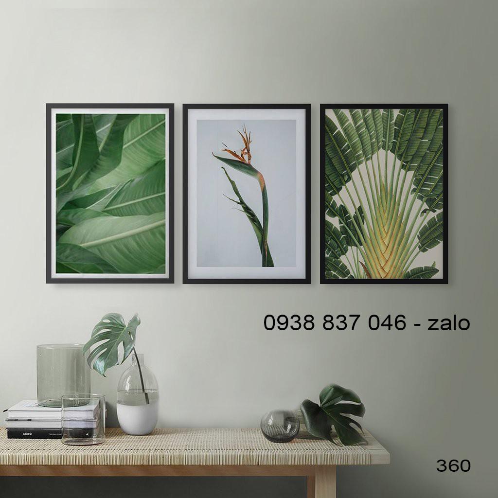 Bộ 3 tranh canvas treo tường Lá xanh - 360