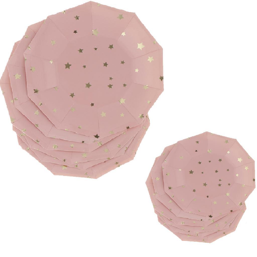 8 Pieces Gilding Star Paper Plate Disposable Birthday Cake Tray Pink
