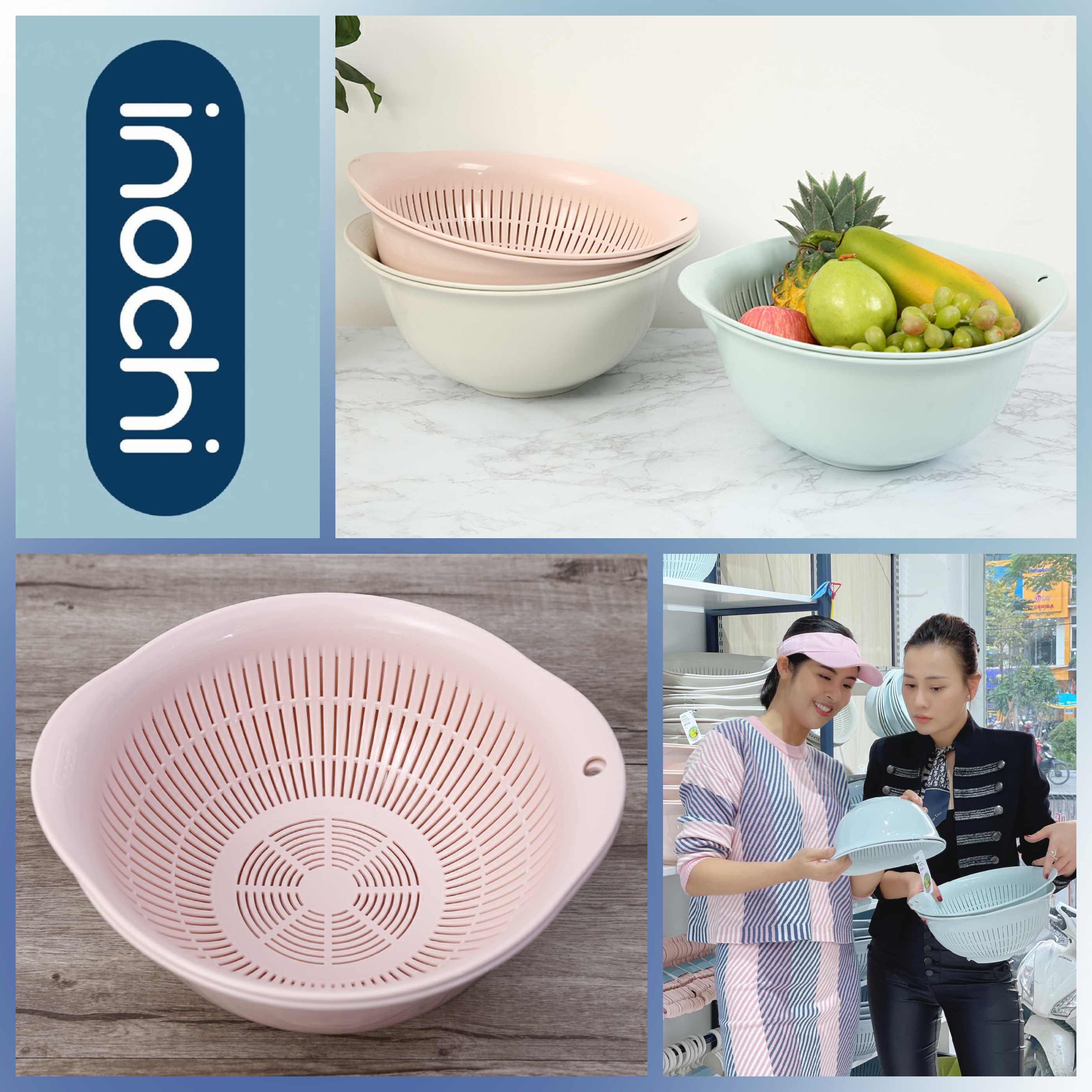 Set 02 Bộ thau rổ cao cấp Inochi Yoko - Công nghệ ion Ag+ giúp kháng khuẩn khử mùi