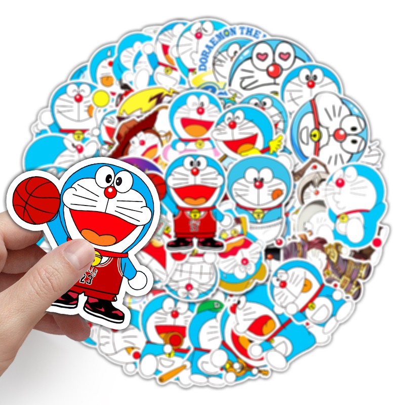 Bộ 50 miếng Sticker chống thấm nước hình Doraemon đáng yêu