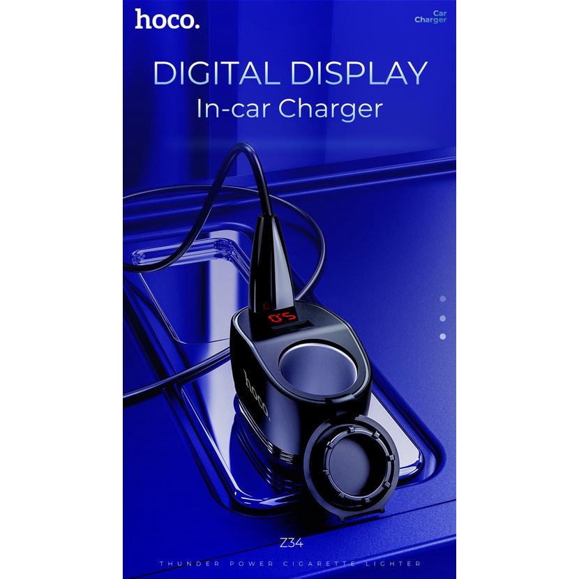Tẩu sạc xe hơi ô tô dành cho Hoco Z34 tích hợp 2 cổng USB 3.1A và khe tẩu 96W - có màn hình LCD (nhiều màu) - Hàng Chính Hãng