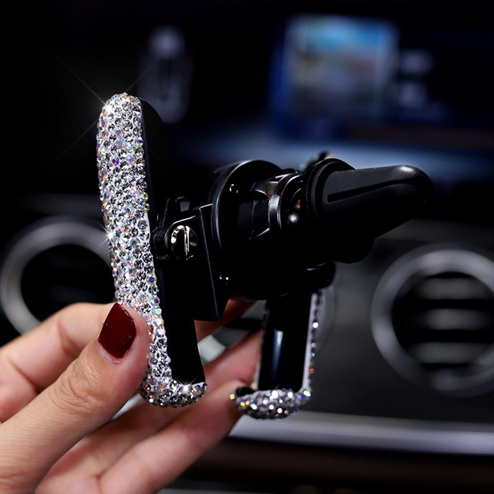 2Pcs Car Phone Holder Bling Crystal Car Air Vent Mount Bracket Interior
