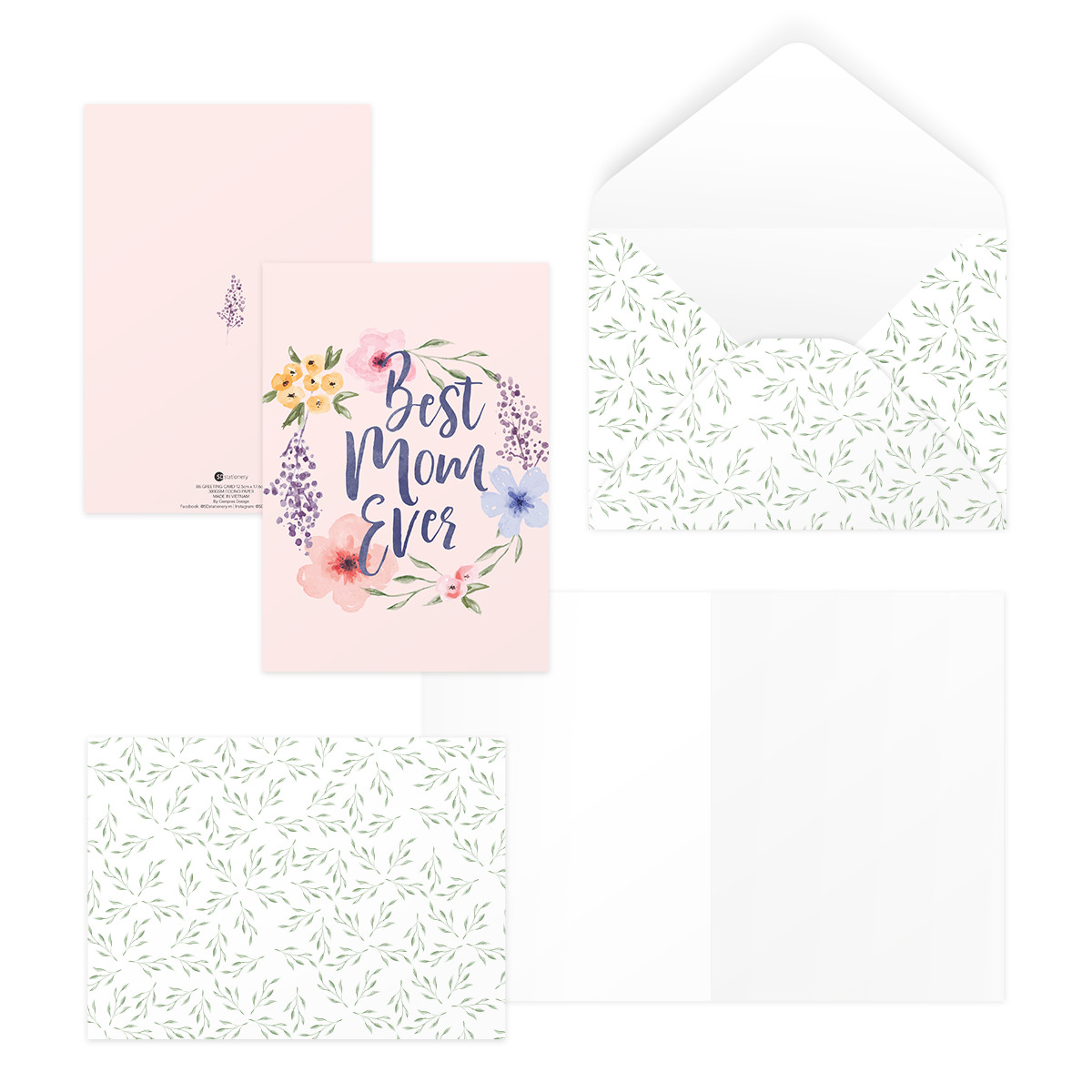 Thiệp tặng mẹ ngày của mẹ ngày phụ nữ ngày Vu Lan 12,5x17,6 BEST MOM EVER SDstationery PURPLE hoa màu nước chữ viết tay