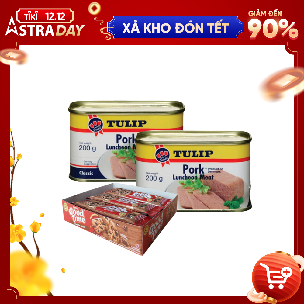 COMBO 2 Hộp Thịt Heo Hộp Tulip 200g + 1 Hộp Bánh Quy Socola Arnott's GoodTime 16g x 12 thanh