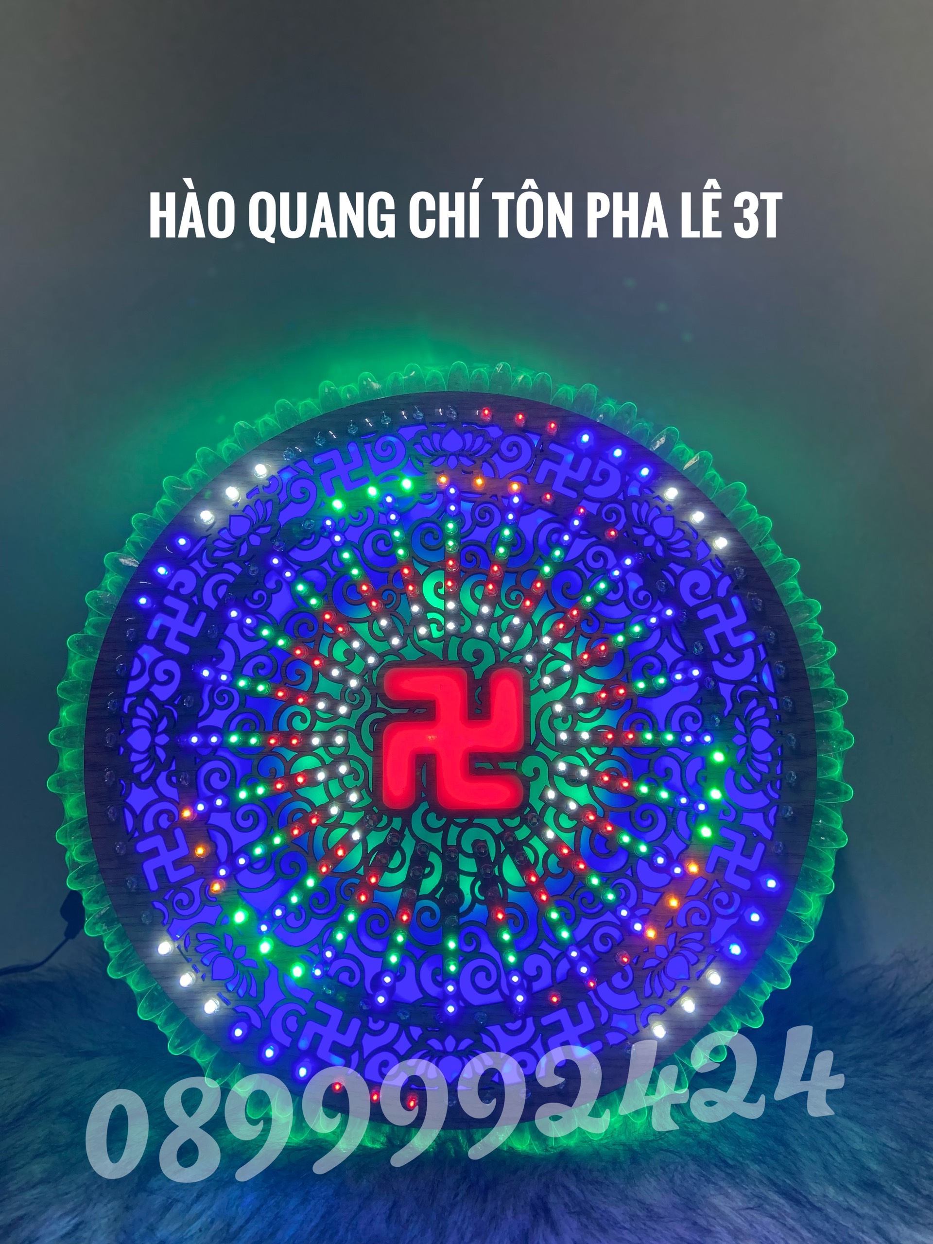 ĐÈN THỜ HÀO QUANG LED CHÍ TÔN PHA LÊ 3 TẤC