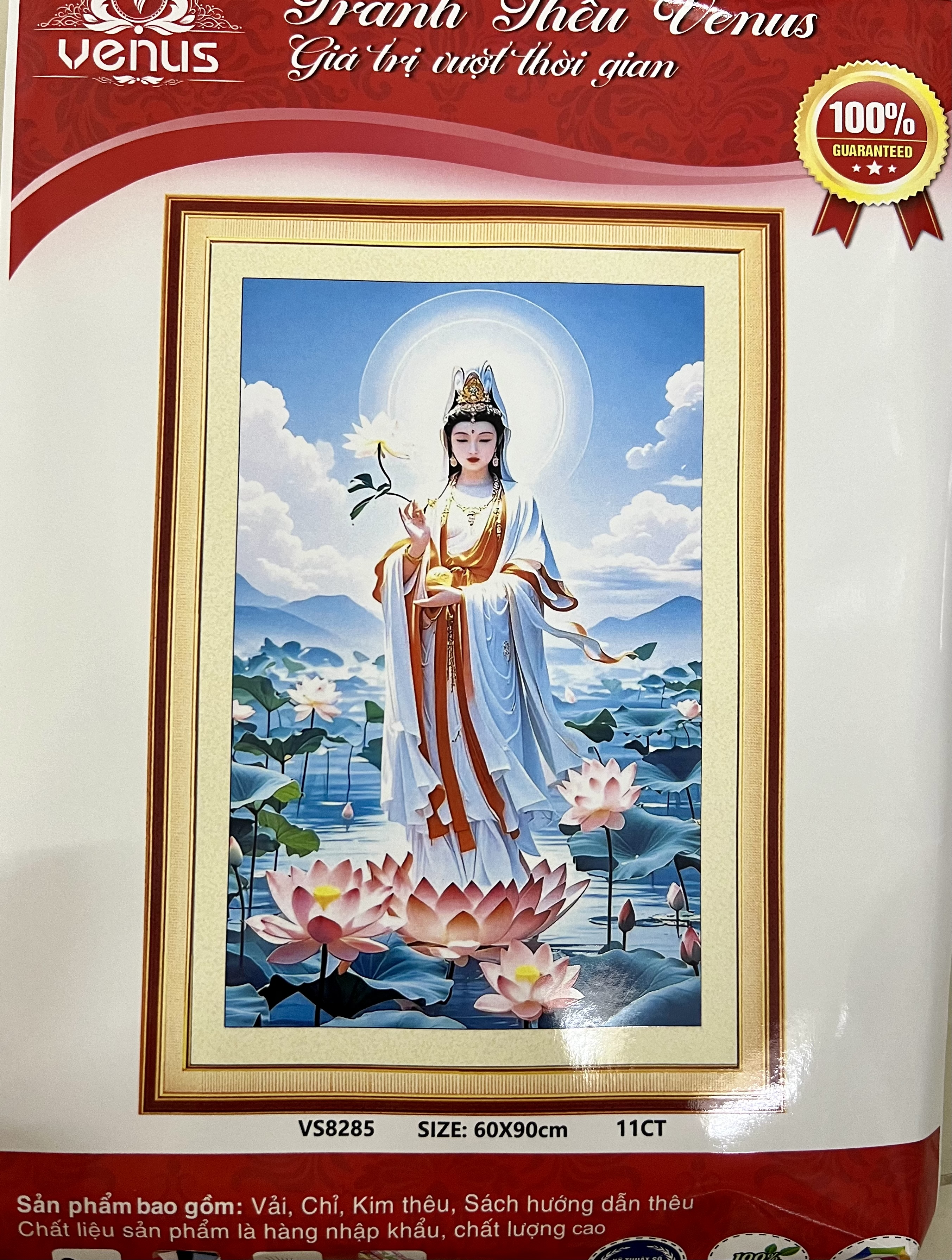 Tranh thêu kín phật quan âm vs8285, kích thước 60 x 90 cm