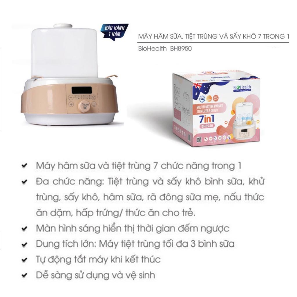 Máy hâm sữa tiệt trùng đa năng 7IN1 BioHealth BH8950 dung tích chứa 3 bình sữa, tự động tắt máy khi kết thúc