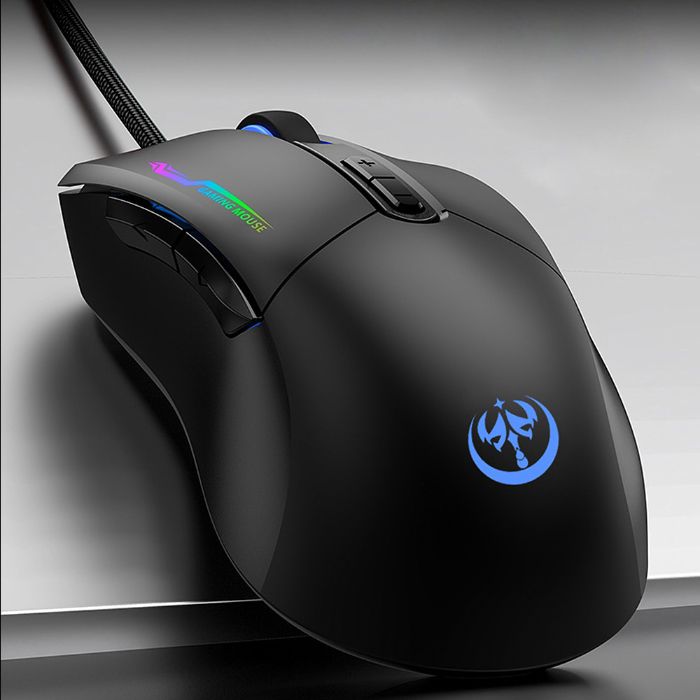 Chuột Chơi Game Có Dây 3200DPI 4 Mức DPI Có Thể Điều Chỉnh 7 Nút Nhấn, Màu Đen Sáng