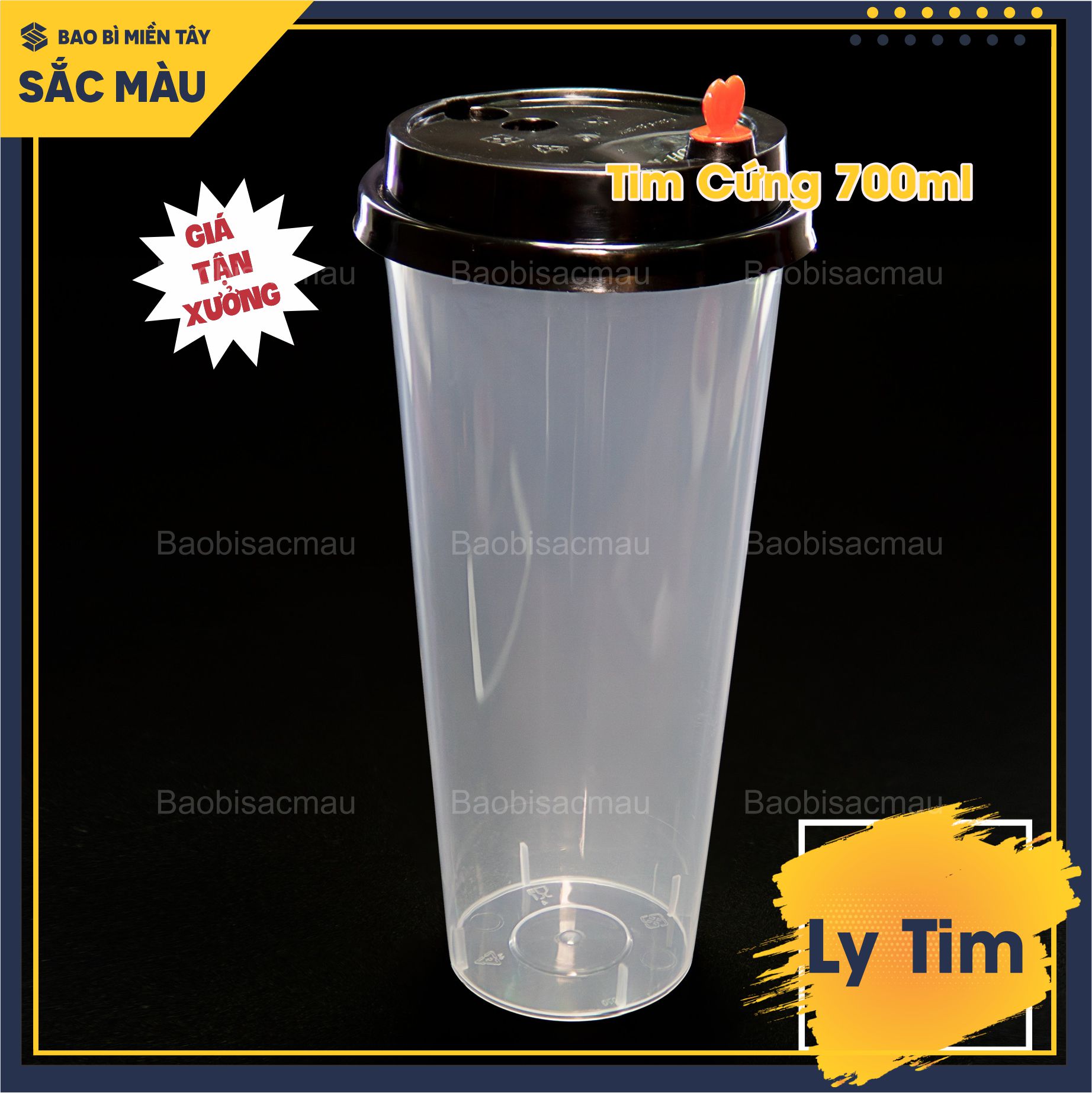 Sỉ 50 cốc/ ly nhựa tim 500ml và 700ml kèm nắp tim màu ngẫu nhiên