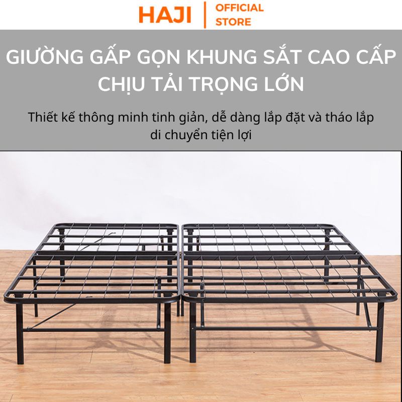 Khung giường gấp gọn tiện lợi HAJI, giường sắt sơn tĩnh điện chắc chắn, chịu lực tốt, chống trơn trượt C58