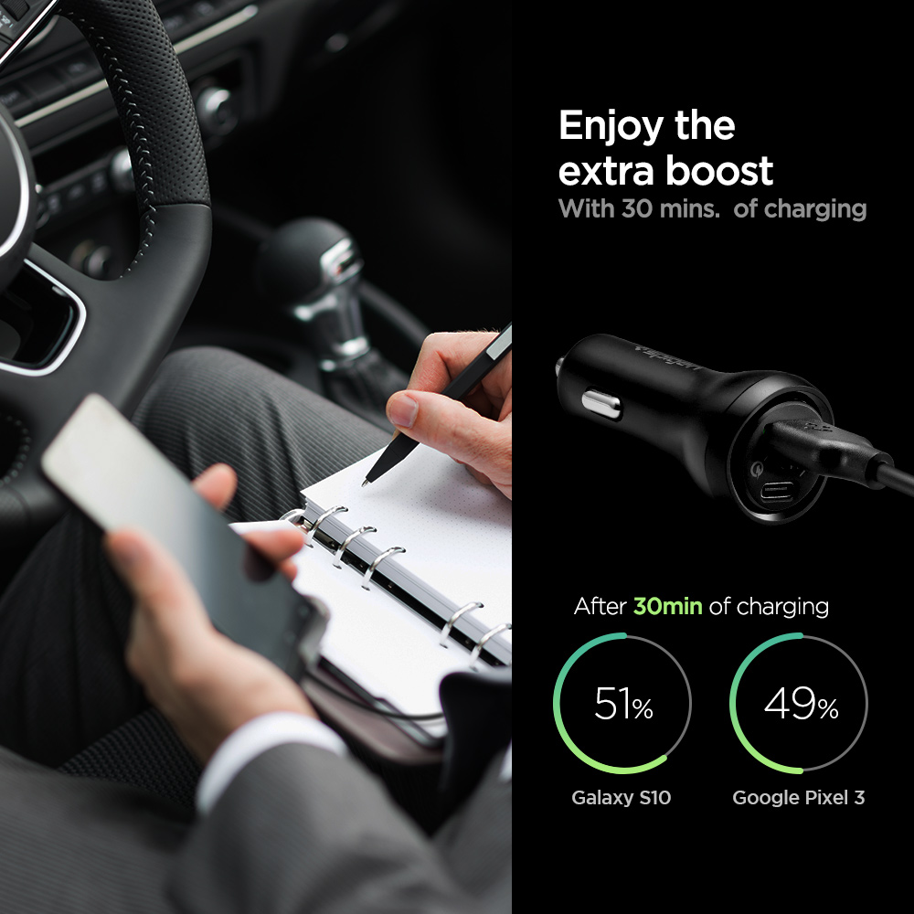 Tẩu Sạc Xe Hơi Spigen SteadiBoost Usb-C Pd3.0 Car Charger (1c1a) 27w - Hàng Chính Hãng