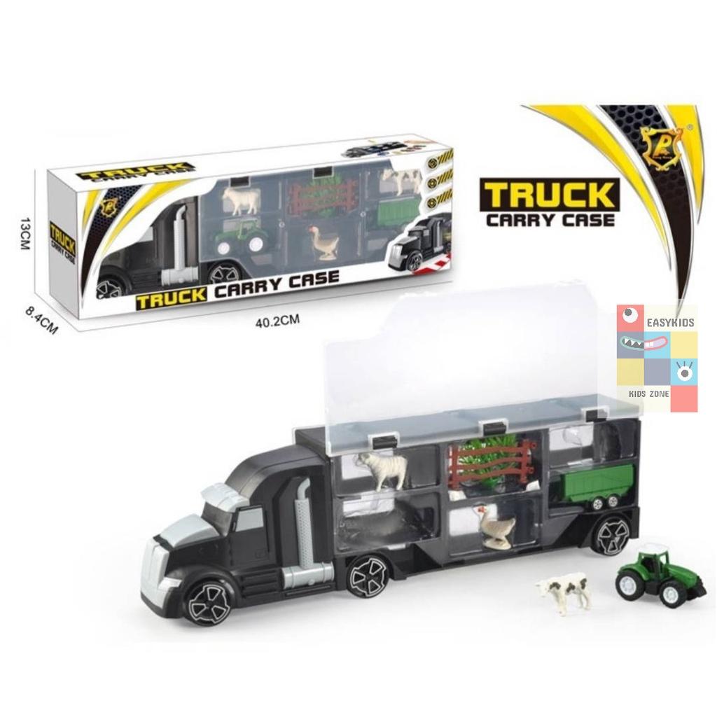 Đồ chơi xe container vận chuyển xe ô tô và trực thăng giúp bé phát triển tư duy