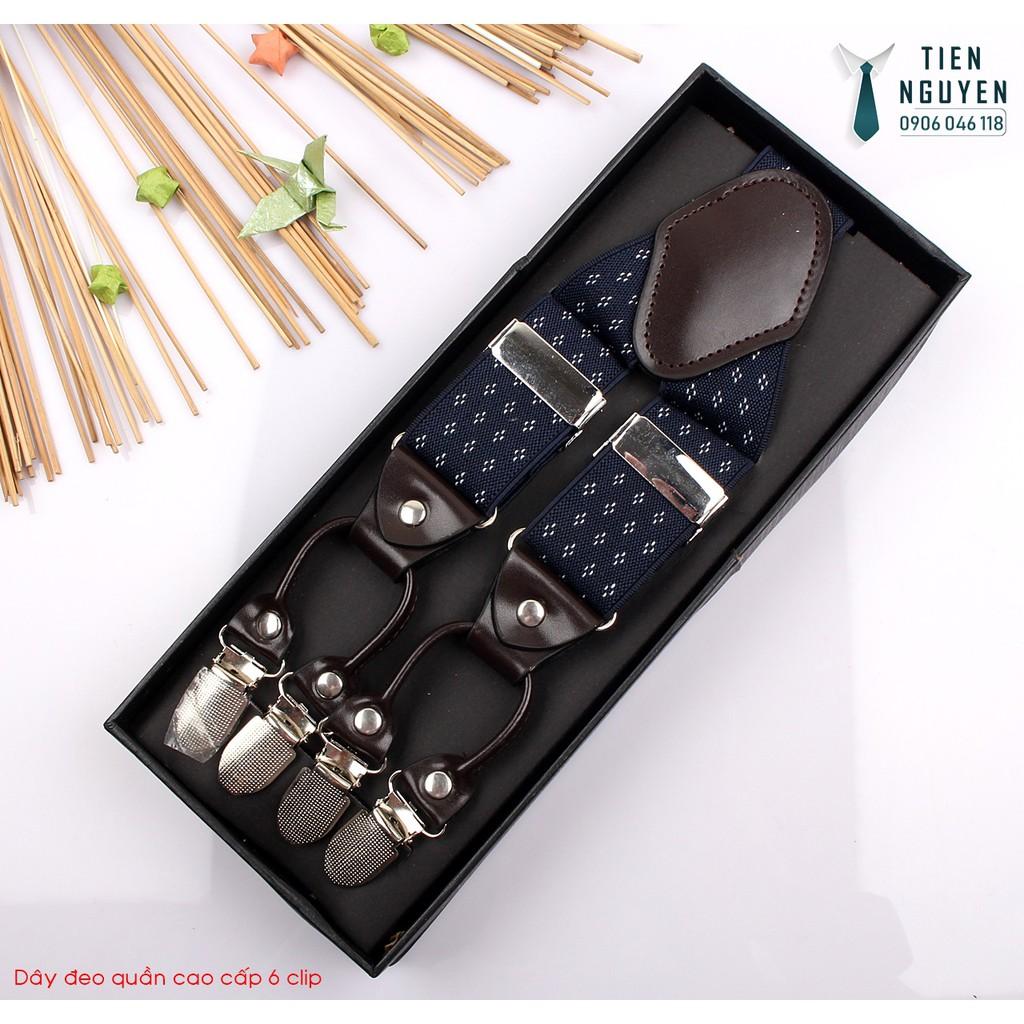 Dây đeo quần nam chữ Y 3.5cm 6 clip Xanh chấm bi - dây yếm quần Tien Nguyen