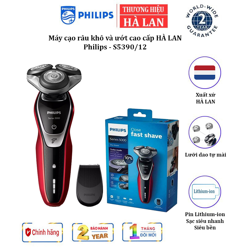 Máy cạo râu khô và ướt cao cấp Philips S5390/12 có đầu tỉa tóc mai và ria mép - Hàng nhập khẩu