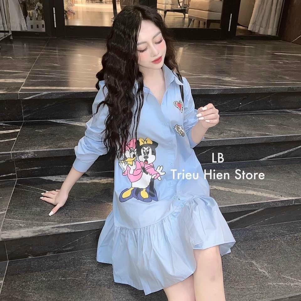 Đầm suông cổ áo sơ mi họa tiết hoạt hình kết hợp đuôi cá siêu cute, xinh xắn dành cho các nàng đi chơi, dạo phố