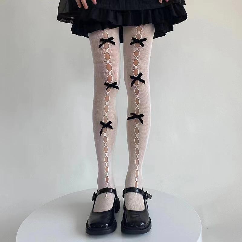 Quần tất/ vớ quần REN LƯỚI ĐÍNH NƠ DỌC phong cách lolita thoáng mát, cá tính, cosplay phong cách, thời gian hot.trend cho Nữ Women