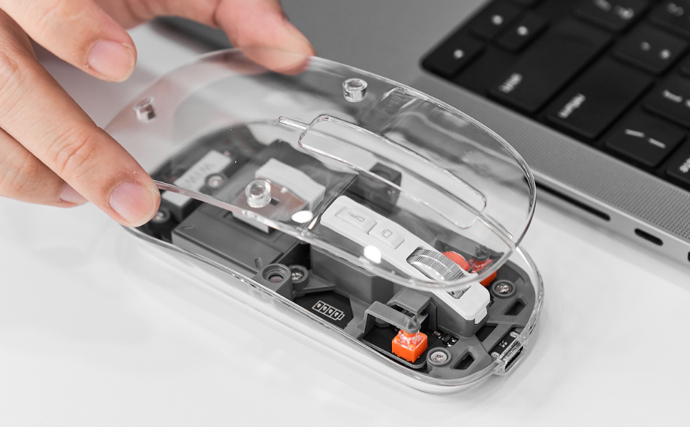 Chuột Không Dây bluetooth 5.1 hiệu WiWU Crystal WM105 - Sạc USB C, Chuột không dây cho MacBook/Laptop, cho iPhone, cho iPad, Nhẹ, Kết Nối 2.4G,, Không Độ Trễ, silend mode (im lặng), thiết kế trong suốt lợ cơ - Hàng nhập khẩu