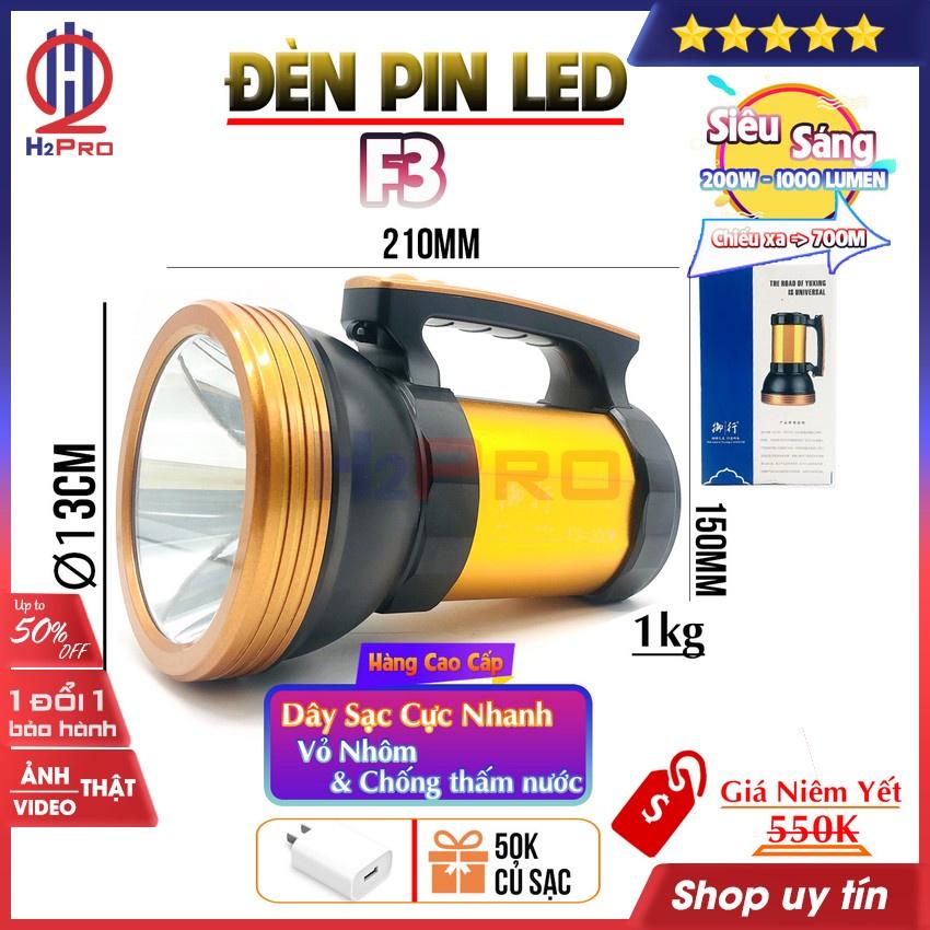 Đèn pin cầm tay siêu sáng 200W F3 H2Pro LED trắng-pha đèn 13cm-chiếu xa 700m-Pin sạc (1 chiếc), đèn pin led siêu sáng