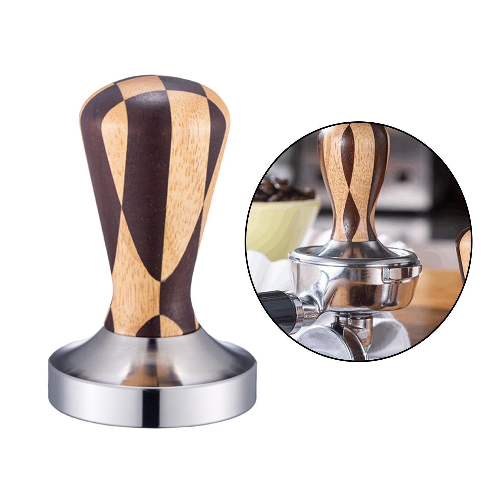 Espresso Coffee Tamper Solid Wood Handle Flat Base for Espresso Maker Barista Tools