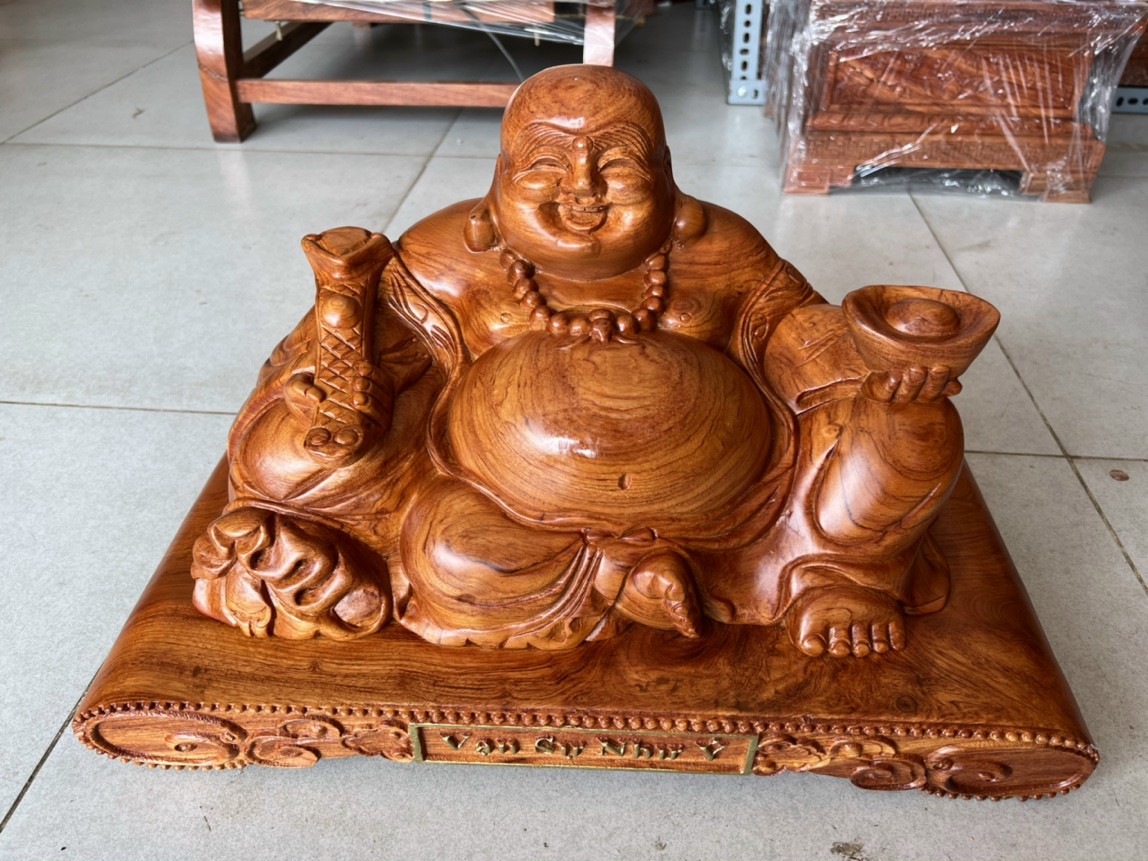 Tượng phật di lặc ngồi gỗ hương đế cuốn ngang 40cm
