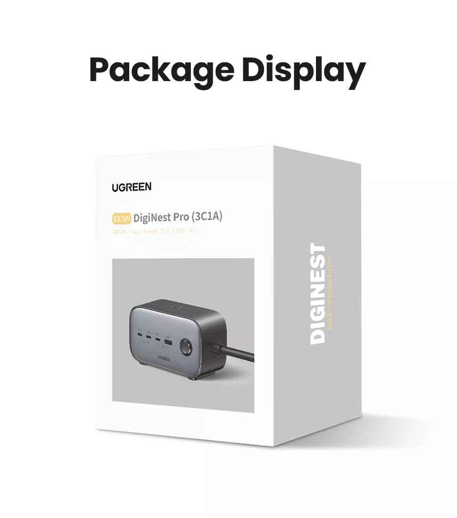 Ugreen UG60167CD270TK 100W 1.8M Bộ sạc nhanh DigiNest Pro gồm 3 cổng USB-C + USB-A cáp nguồn dài 1.8M chuẩn cắm EU - HÀNG CHÍNH HÃNG