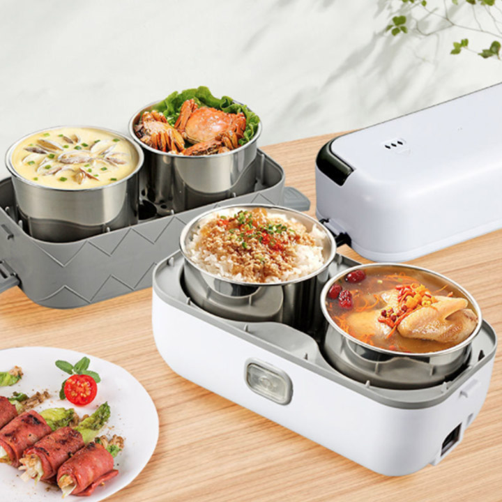 Hộp Cơm Hâm Nóng, Hộp Cơm Giữ Nhiệt 4 Bát Sứ và Inox Cao Cấp, 2 Tầng Nhỏ Gọn, Khay Chống Tràn Hoàn Hảo, Dùng Để Hâm Nóng, Giữ Nhiệt, Nấu Chín Cơm Và Thức Ăn, Tặng Kèm Bộ Đũa, Thìa Và Miếng Rửa Vệ Sinh