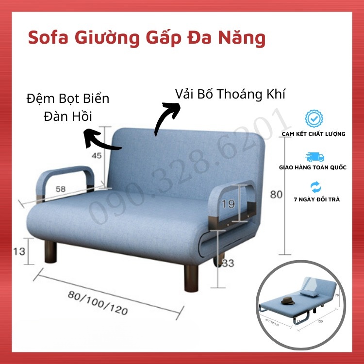 Giường sofa gấp đa năng 80cm, ghế sofa lười thư giãn kèm gối