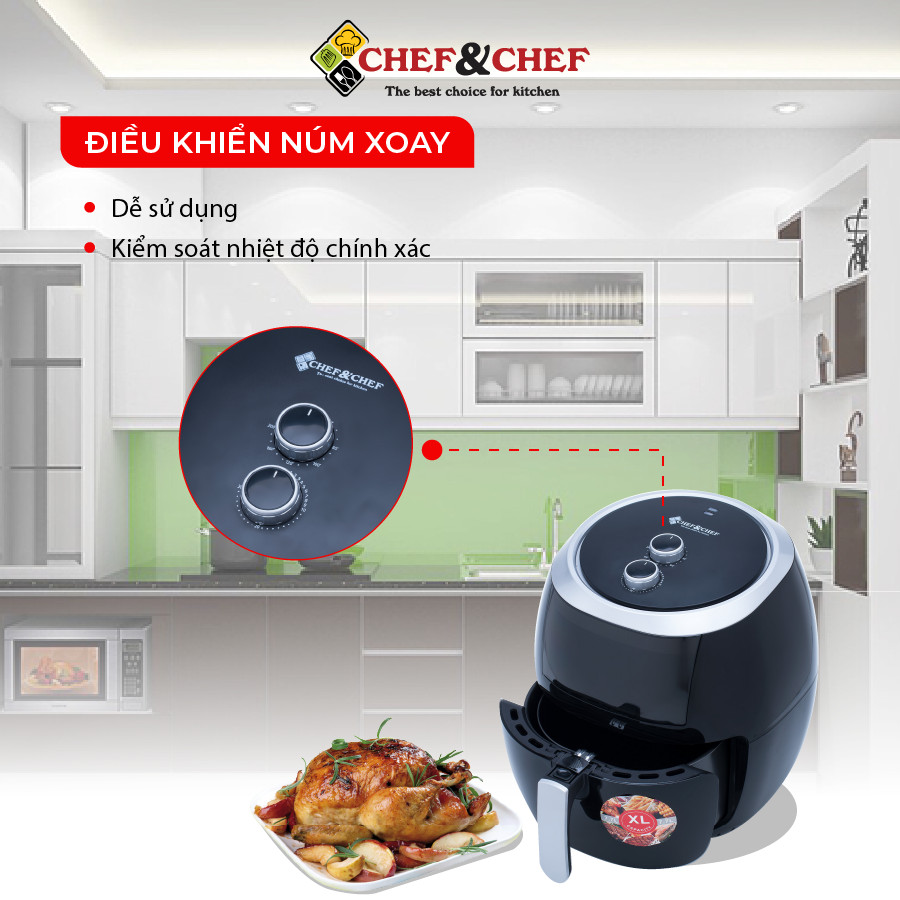 Nồi chiên không dầu Chef &amp; chef 7.7l (YJ – 707) đảo nhiệt 360 độ giúp thực phẩm chín đều - Hàng Chính Hãng