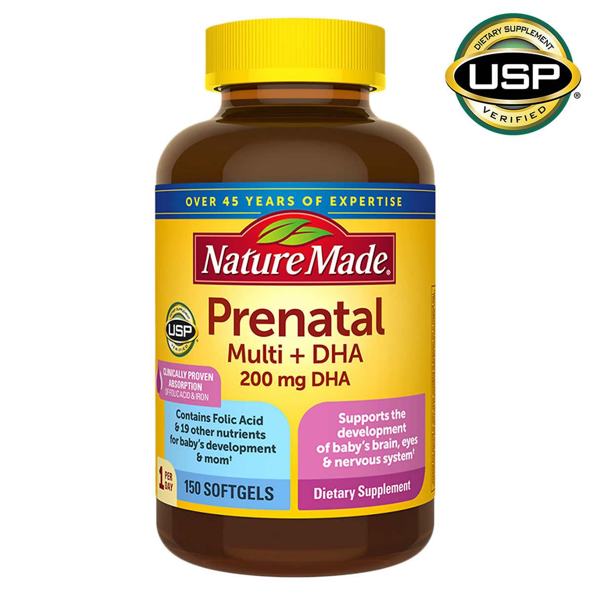 Vitamin cho bà bầu Prenatal Folic Acid+ DHA Nature Made giúp mẹ khỏe, bé phát triển não bộ, hệ thần kinh và thể lực - QuaTangMe Extaste