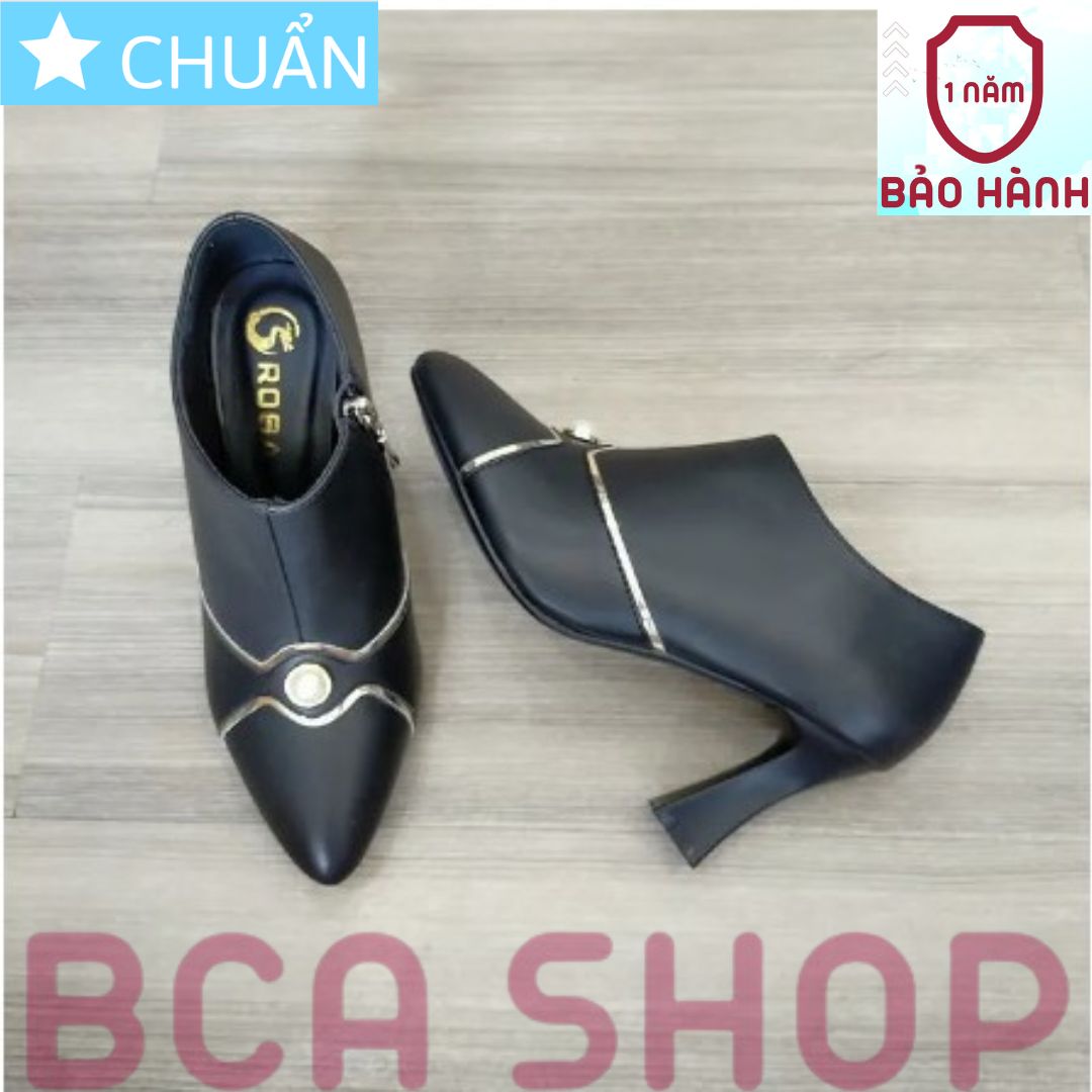 Giày bốt nữ cổ thấp 7p RO297 ROSATA tại BCASHOP đính ngọc độc lạ và viền chéo kiểu chữ X đẳng cấp - màu đen