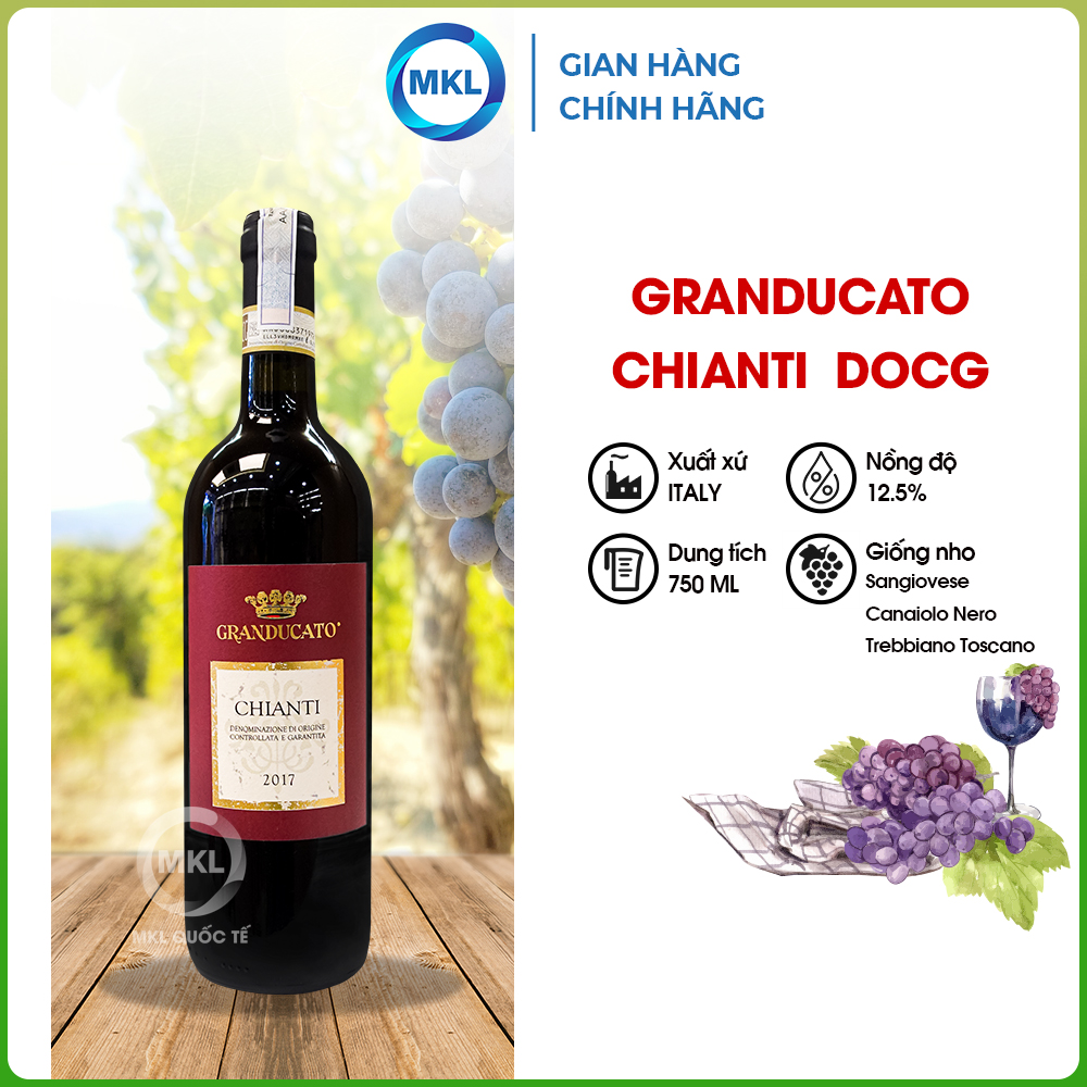 Rượu Vang đỏ Granducato Chianti DOCG 750ml 12.5% - Ý - Hàng Chính Hãng