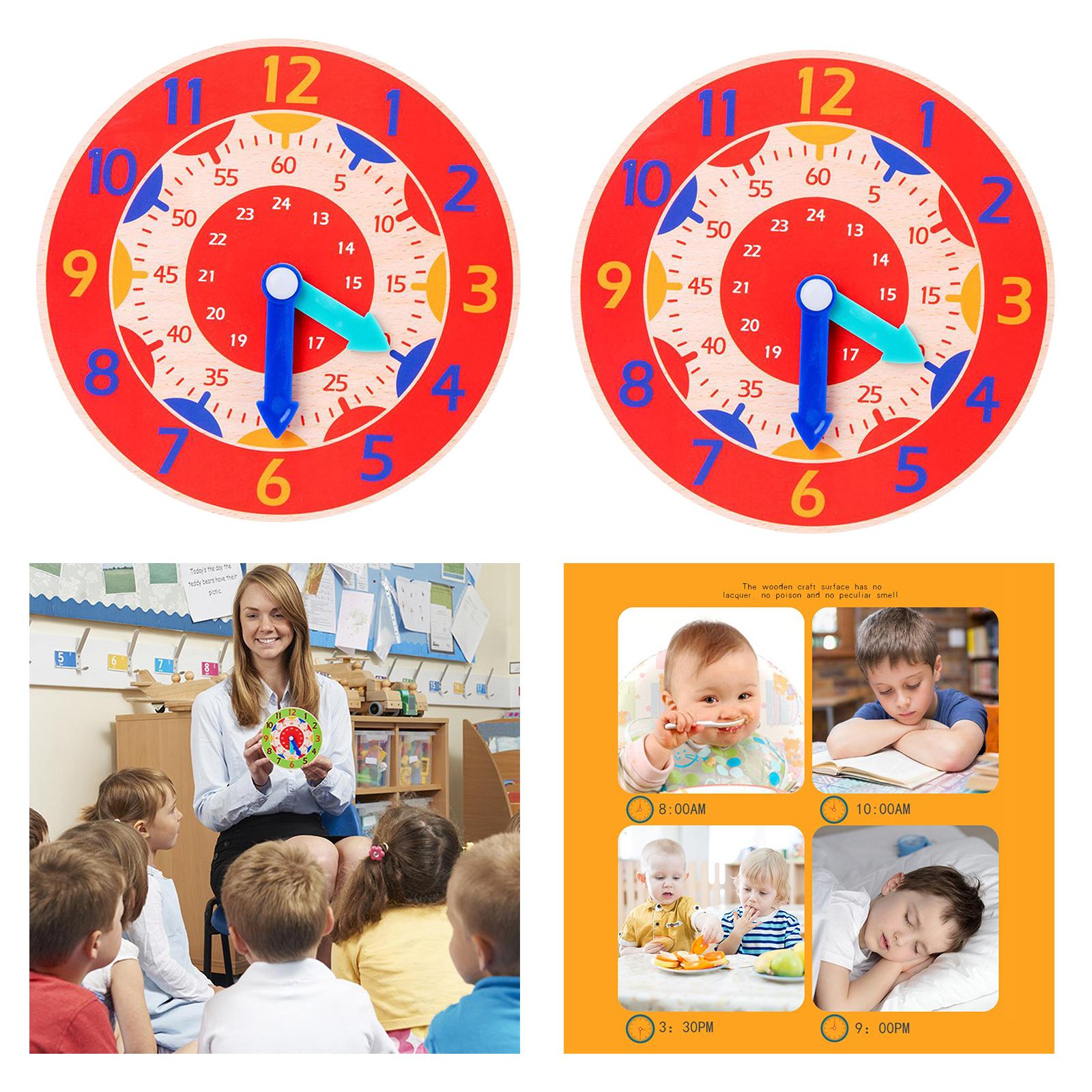 2 Piece Montessori Wooden Clock Toy Teaching Aids Toys for Kids Preschool